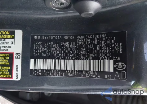 2011 Toyota Corolla Le from USA, damaged, VIN 2T1BU4EE4BC593590
